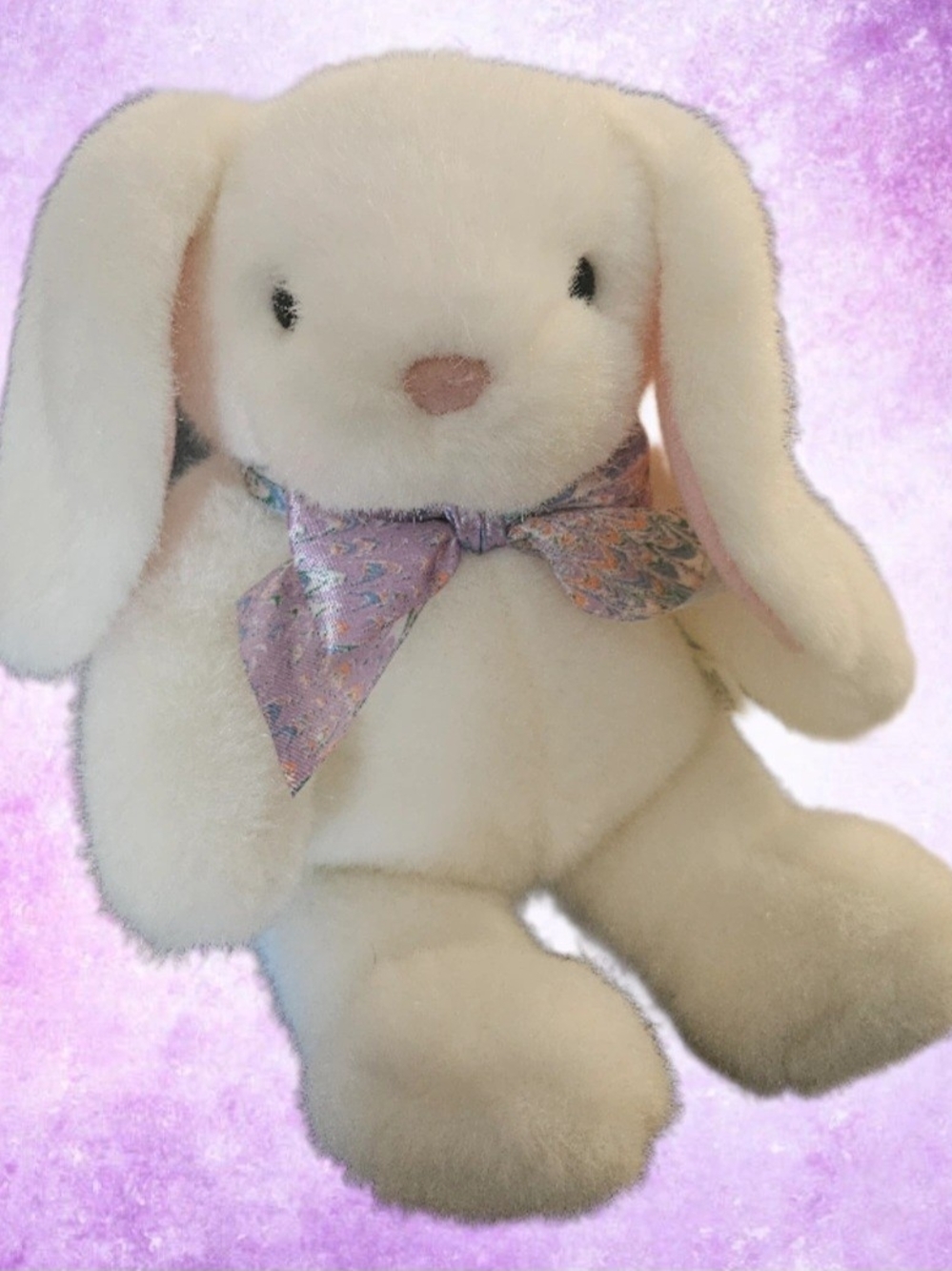 White Plush Bunny with Lavender Bow. Hallmark.
